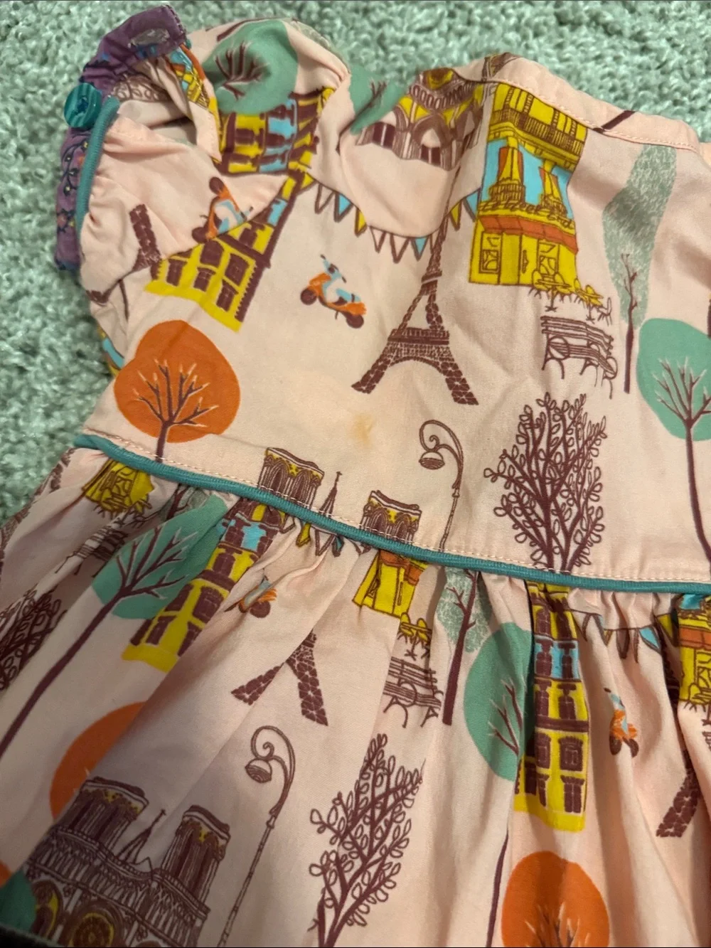 Matilda Jane Pink Paris-Print Dress with Brown Velvet Trim